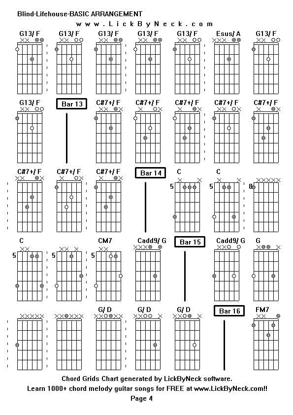 Chord Grids Chart of chord melody fingerstyle guitar song-Blind-Lifehouse-BASIC ARRANGEMENT,generated by LickByNeck software.